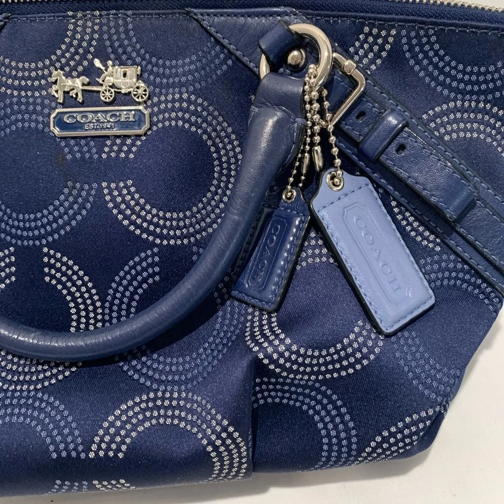 Coach Madison Blue Satin Handbag 15935 Missing Long Strap - Picture 3 of 6